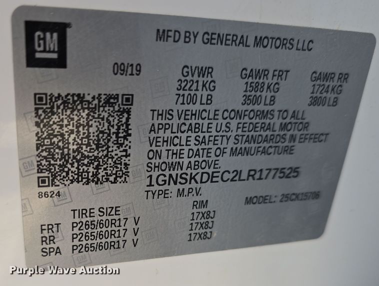 image for item LW9975 2020 Chevrolet Tahoe Police SUV