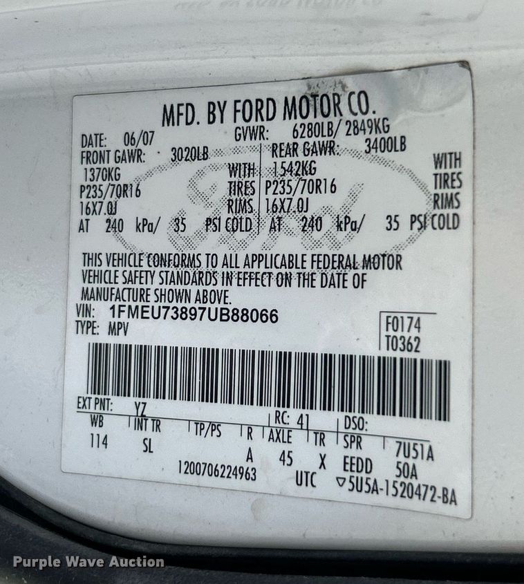 image for item NJ9596 2007 Ford Explorer XLT SUV