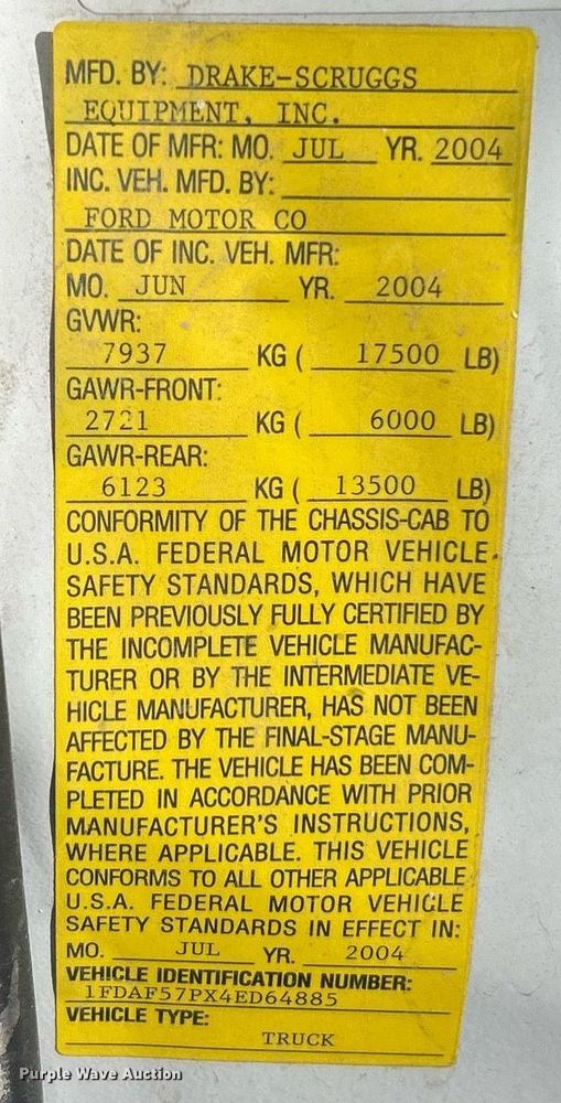 image for item NJ9597 2004 Ford F550 Super Duty XL bucket truck