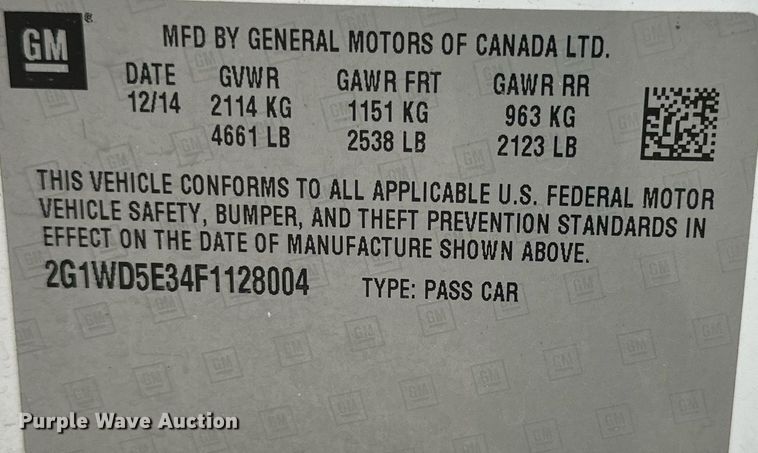 image for item NQ9104 2015 Chevrolet Impala Police  