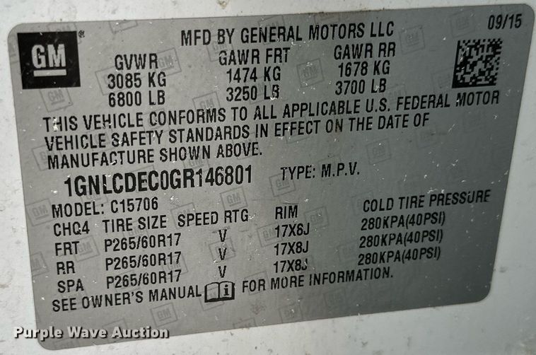 image for item NQ9113 2016 Chevrolet Tahoe Police  SUV