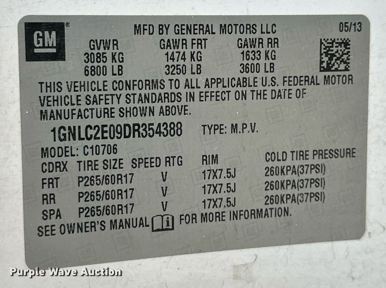 image for item NQ9114 2013 Chevrolet Tahoe Police  SUV