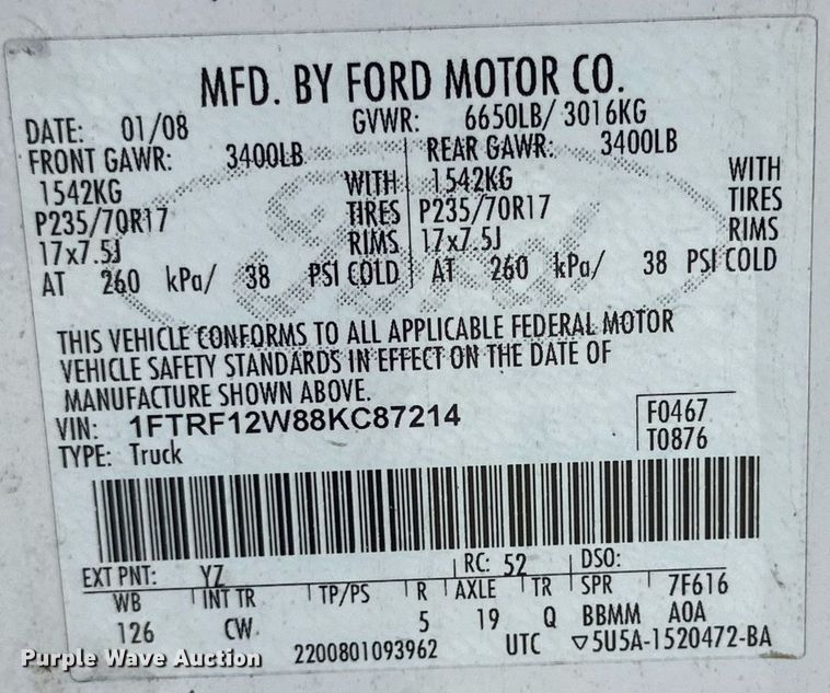 image for item NQ9117 2008 Ford F150 pickup truck