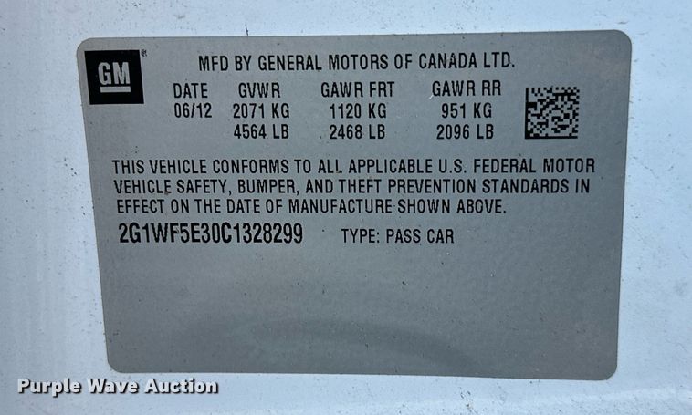 image for item NQ9118 2012 Chevrolet Impala 