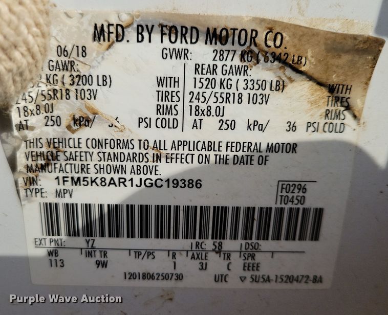 image for item OH9374 2018 Ford Explorer Police Interceptor  SUV