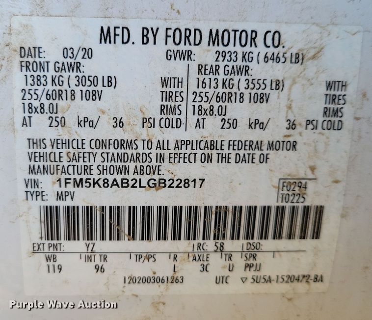 image for item OH9377 2020 Ford Explorer Police Interceptor  SUV