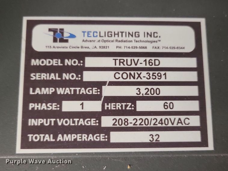 image for item OH9423 Tec Lighting TRUV-16D UV coater