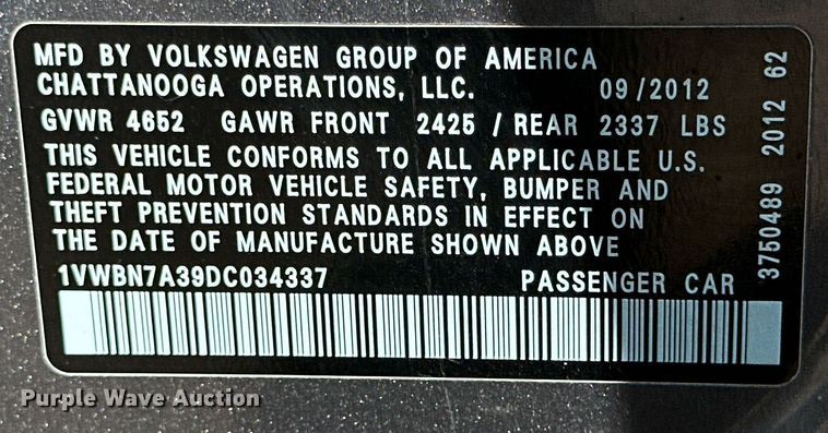 image for item DD3361 2013 Volkswagen  Passat  