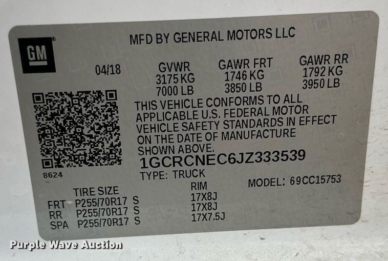 image for item DP5948 2018 Chevrolet Silverado 1500 Double Cab pickup truck