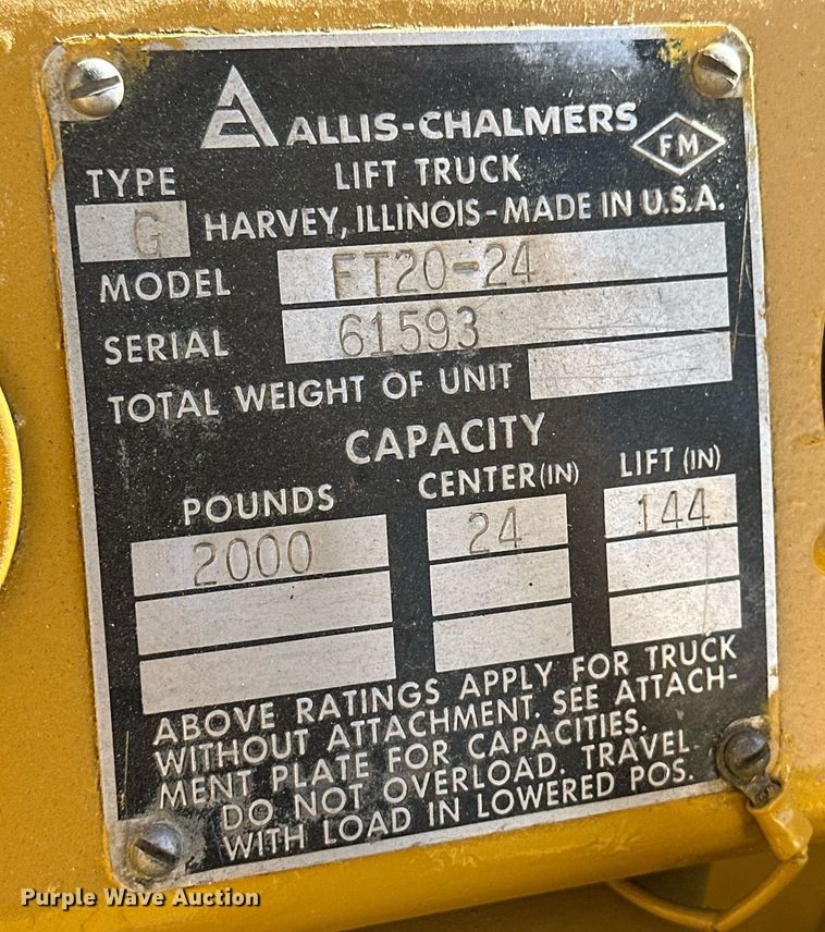 image for item DQ3136 Allis-Chalmers FT20-24 forklift