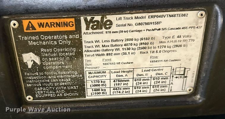image for item DS3147 Yale forklift
