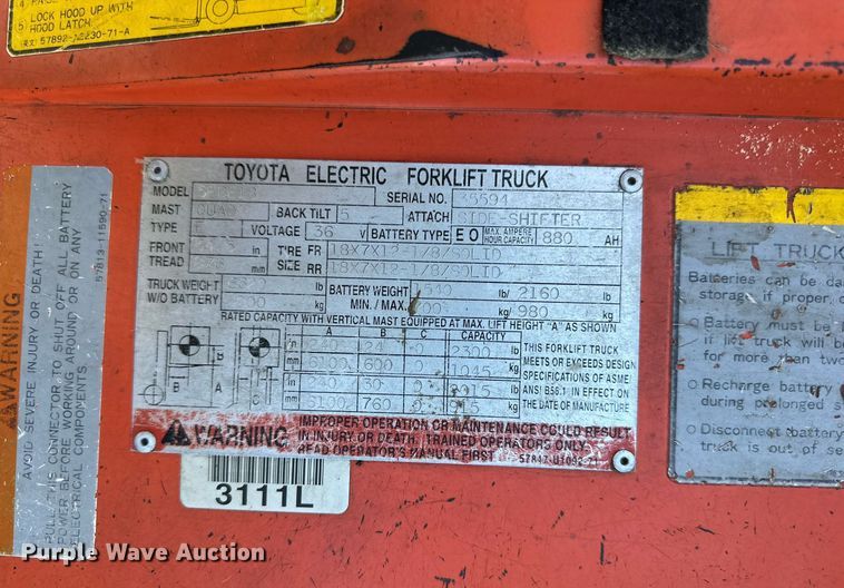 image for item DS3148 Toyota 5FBE18 forklift