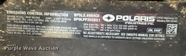 image for item DT2142 2011 Polaris Sportsman 500 HO ATV