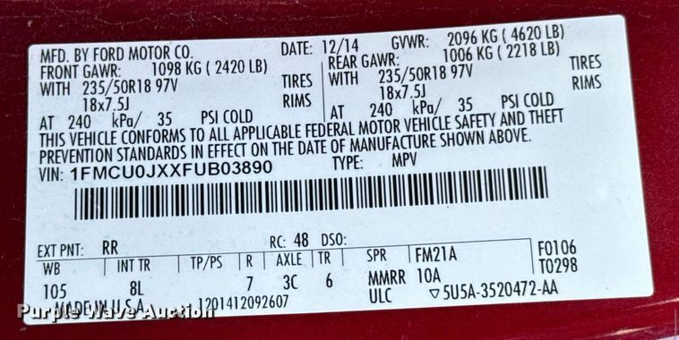 image for item DU9596 2015 Ford Escape Titanium SUV