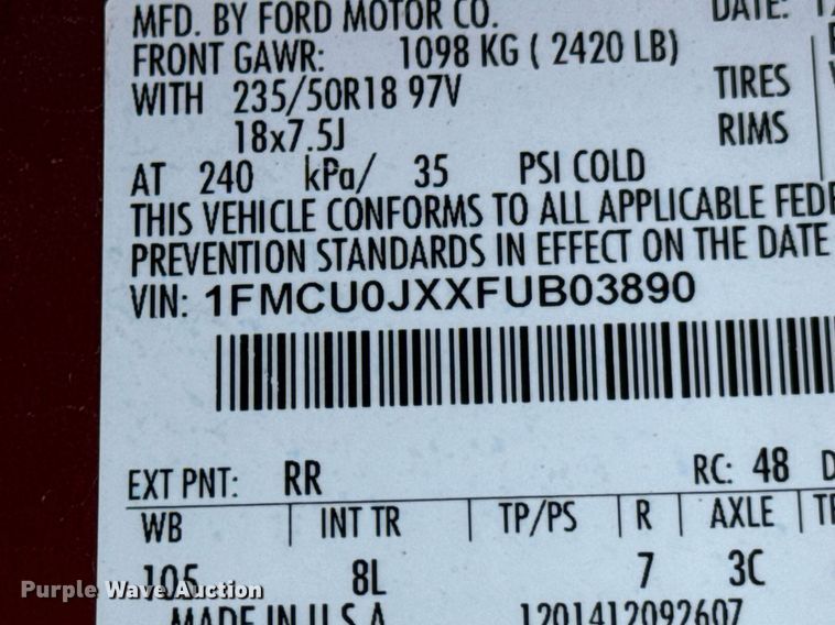 image for item DU9596 2015 Ford Escape Titanium SUV