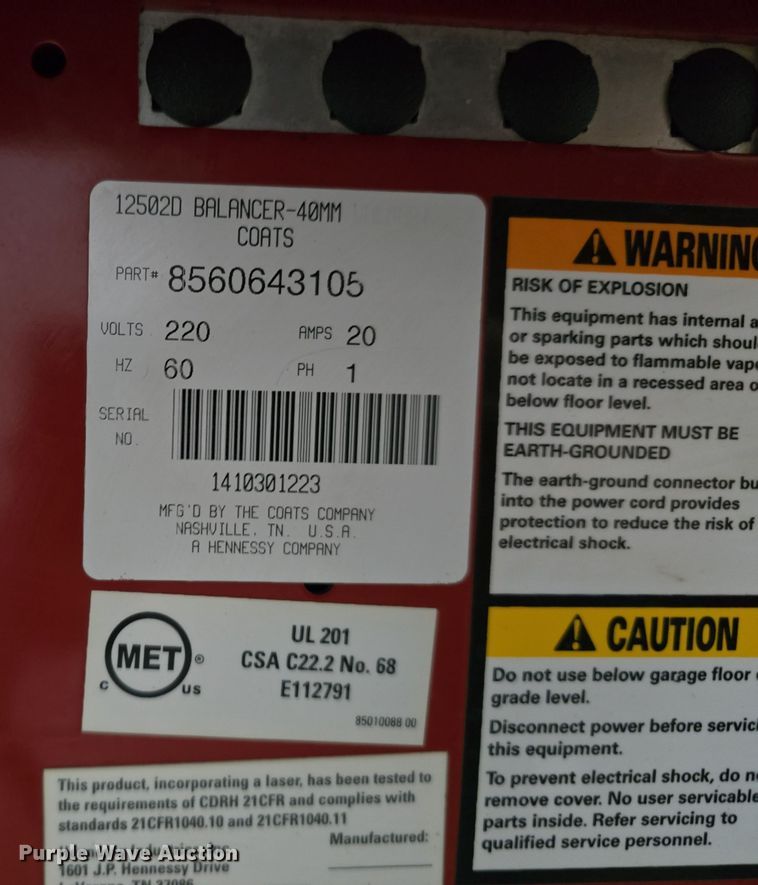 image for item DV0045 Coats 1250 Direct-Drive tire balancer