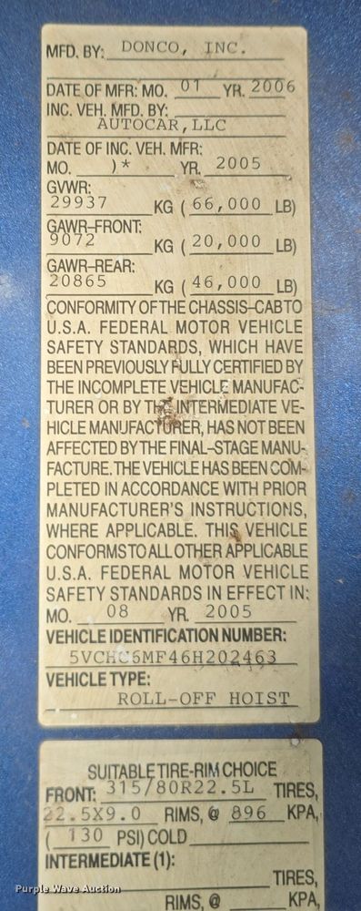 image for item DW3846 2006 AutoCar XPeditor roll-off container truck