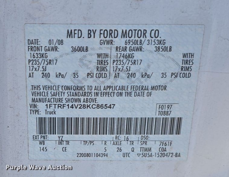 image for item DW3967 2008 Ford F150 pickup truck