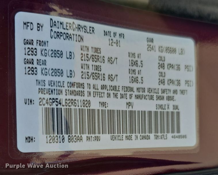 image for item DW3972 2002 Chrysler Town and Country handicap accessible van