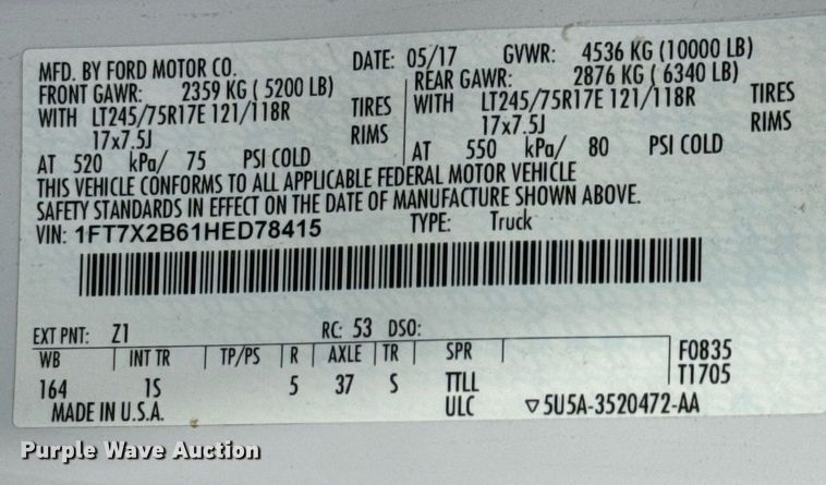 image for item DX3788 2017 Ford F250 Super Duty SuperCab pickup truck