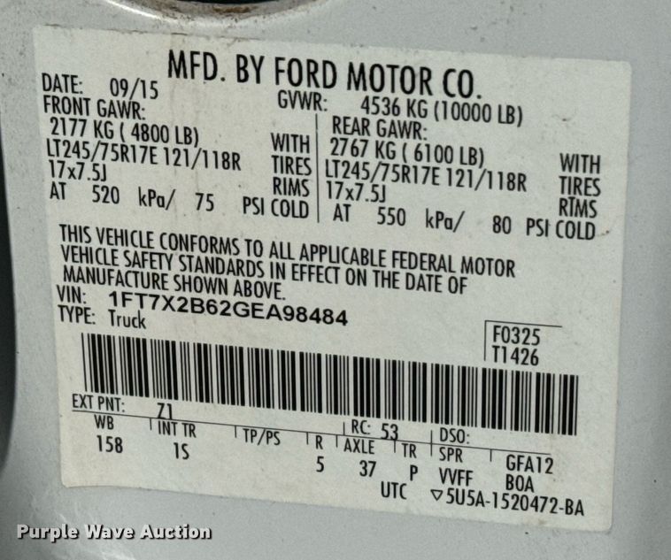 image for item DX3791 2016 Ford F250 Super Duty SuperCab pickup truck