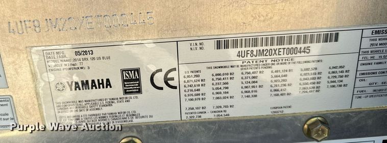 image for item DX3817 2014 Yamaha 120 SRX snowmobile