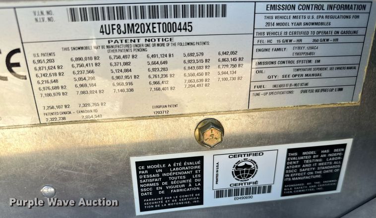 image for item DX3817 2014 Yamaha 120 SRX snowmobile