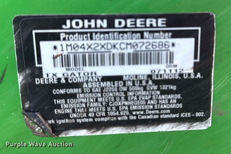 image for item EG2241 2012 John Deere Gator utility vehicle