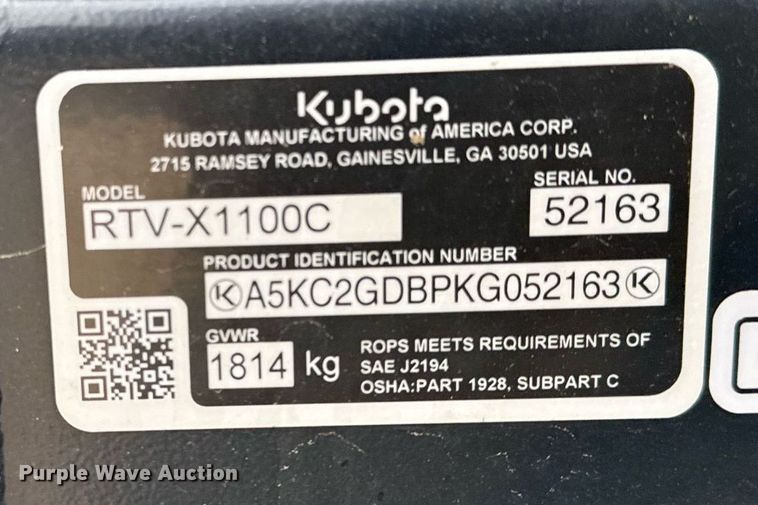 image for item EG2243 2019 Kubota RTV-X1100C utility vehicle