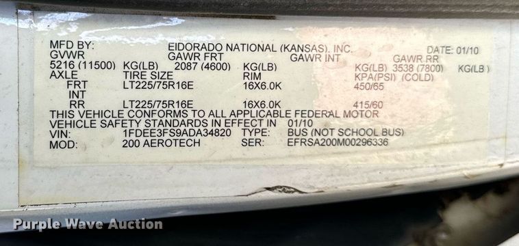 image for item EG6953 2010 El Dorado Aerotech Ford 200 shuttle bus