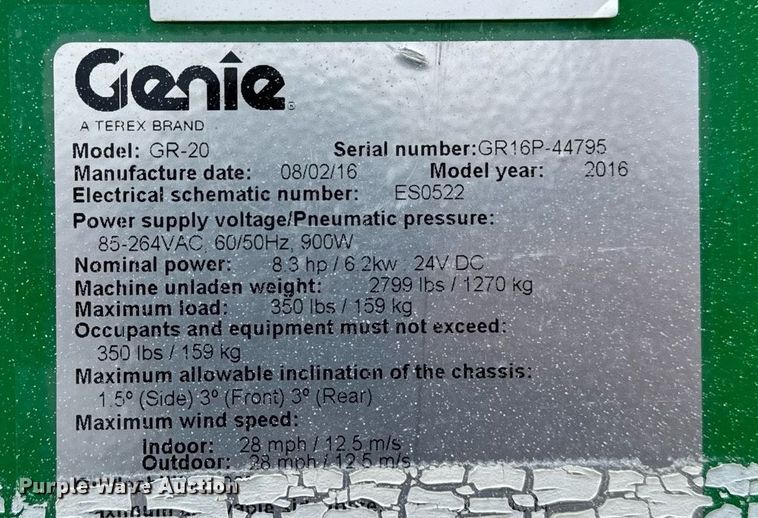 image for item EG7016 2016 Genie GR-20 vertical lift