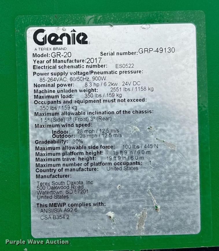 image for item EG7017 2017 Genie GR-20 vertical lift