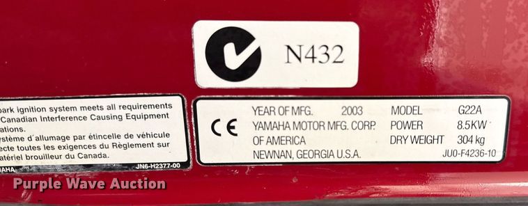 image for item EG7886 2003 Yamaha G22A golf cart
