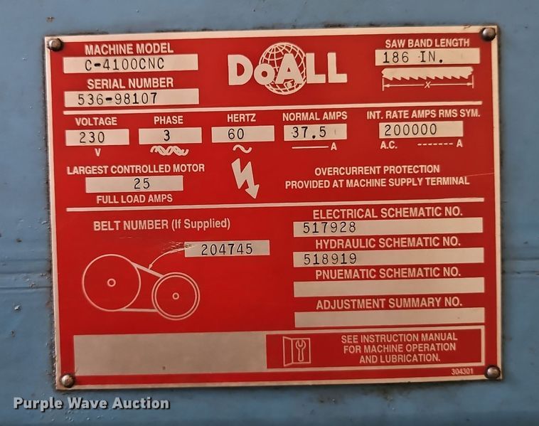 image for item EI8580 DoAll C-4100CNC metal band saw