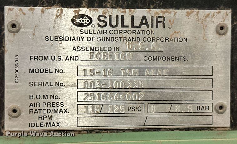 image for item EJ5101 (2) Sullair air compressors