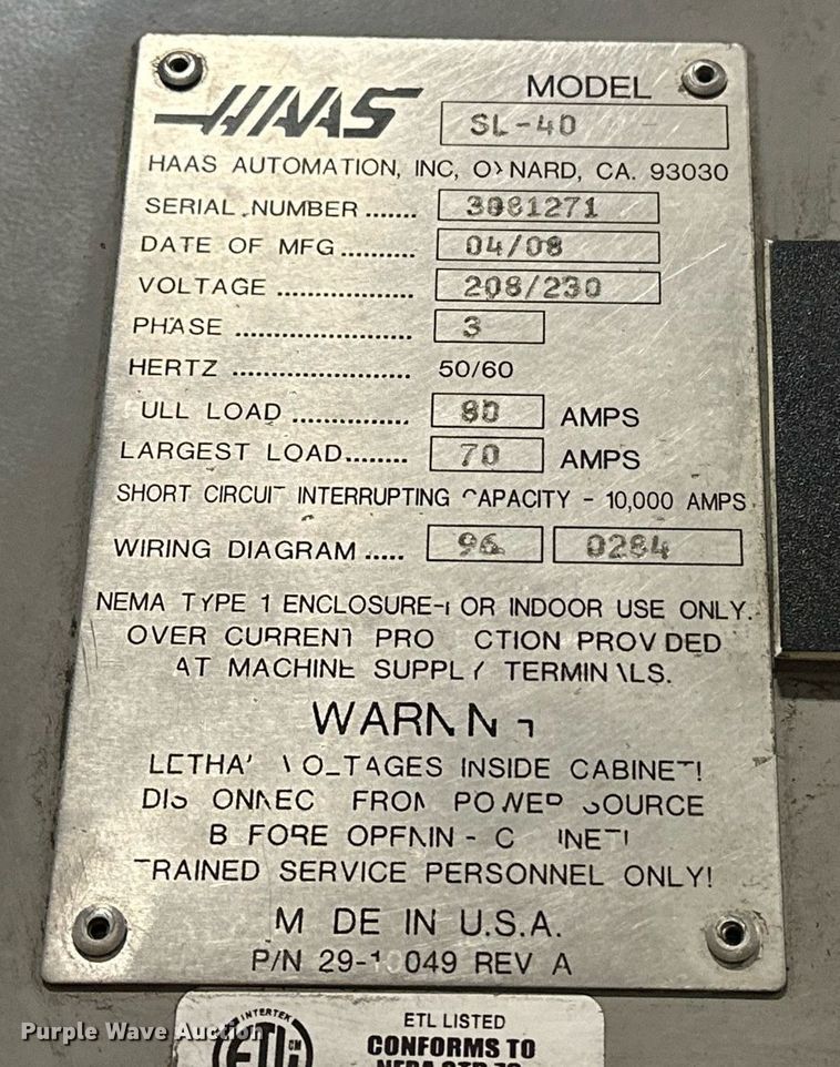 image for item EJ5123 Haas SL-40 CNC Lathe