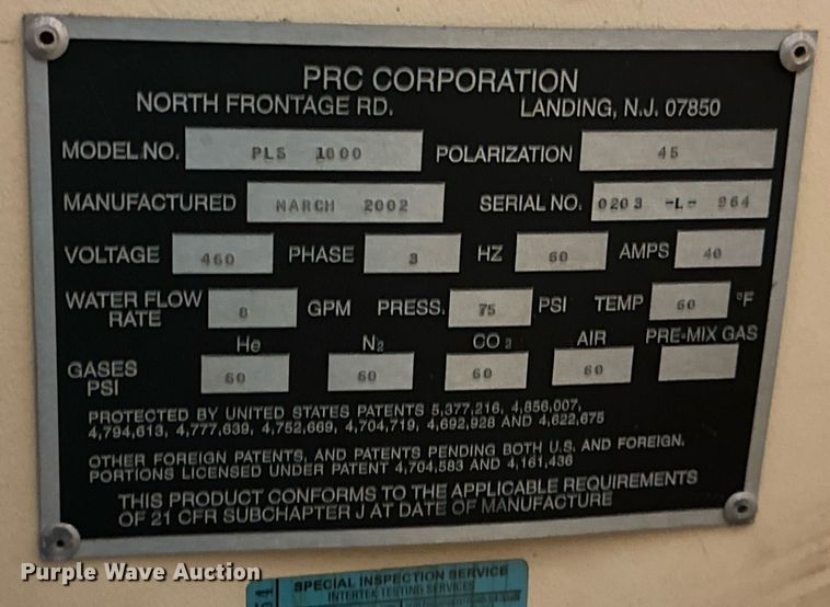 image for item EJ5127 2002 PRC PLS 1800 laser