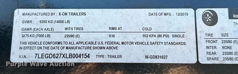 image for item EJ5152 2020 X-On I6-GD831627 dump trailer