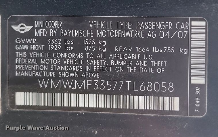 image for item EJ8106 2007 Mini  Cooper 