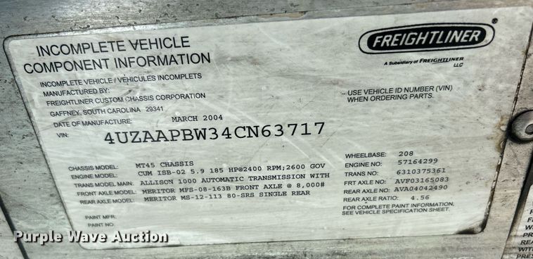 image for item EK3434 2004 Freightliner MT45 delivery van