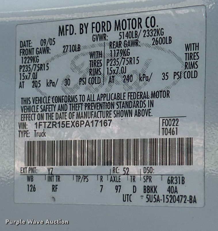 image for item EK3722 2006 Ford Ranger SuperCab pickup truck