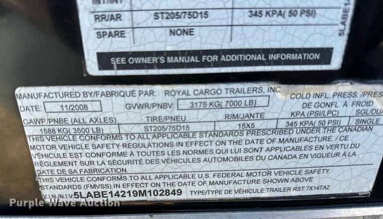 image for item EN2554 2009 Royal Cargo enclosed cargo trailer