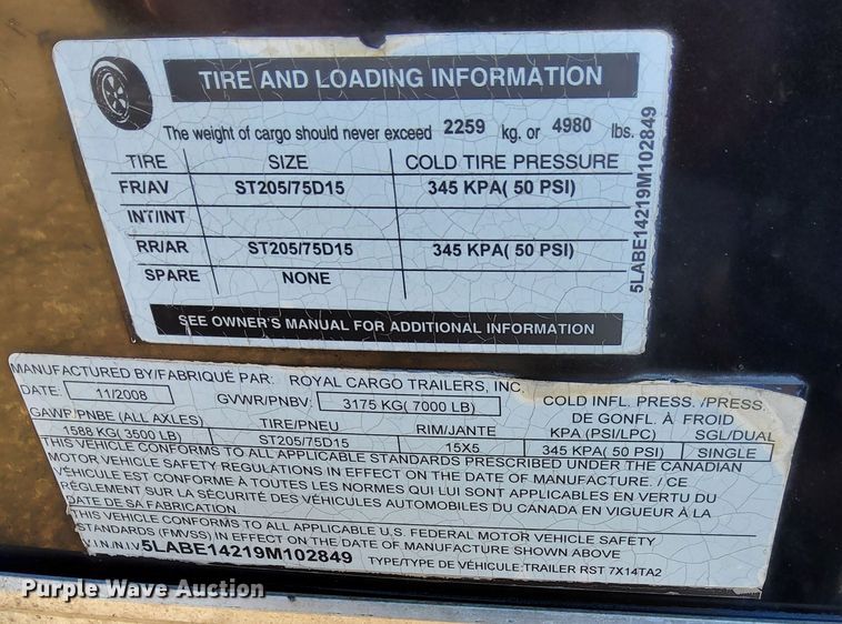 image for item EN2554 2009 Royal Cargo enclosed cargo trailer