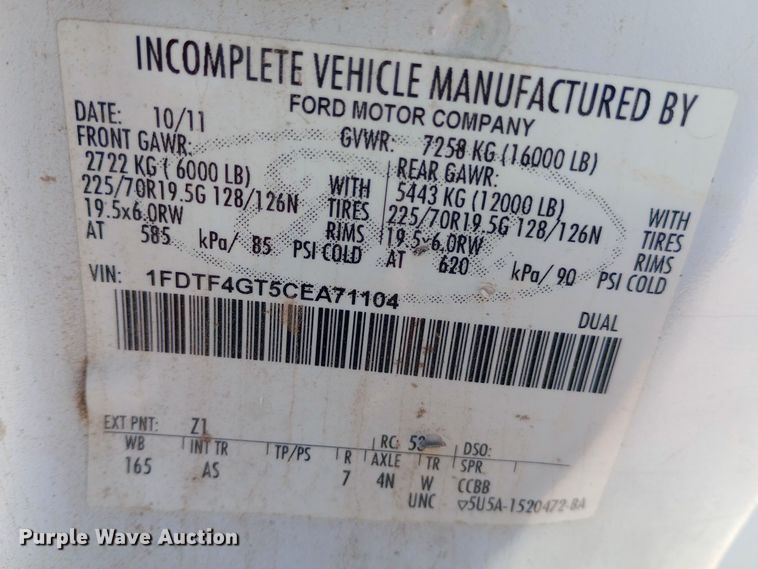 image for item EN8555 2012 Ford F450 Super Duty XL utility / service truck