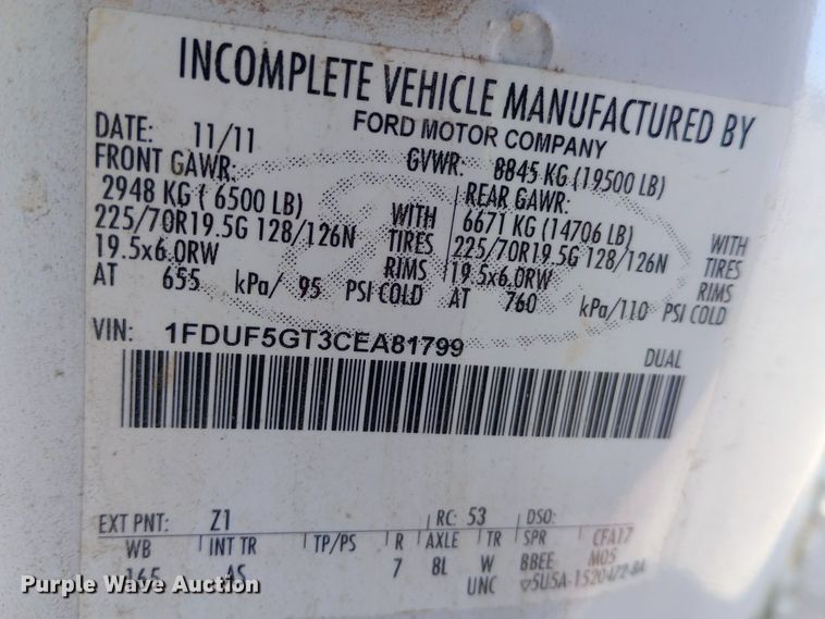 image for item EN8556 2012 Ford F550 Super Duty XL utility / service truck