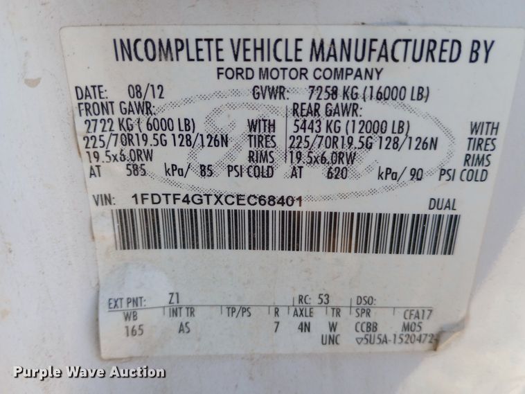 image for item EN8557 2012 Ford F450 Super Duty XL utility / service truck