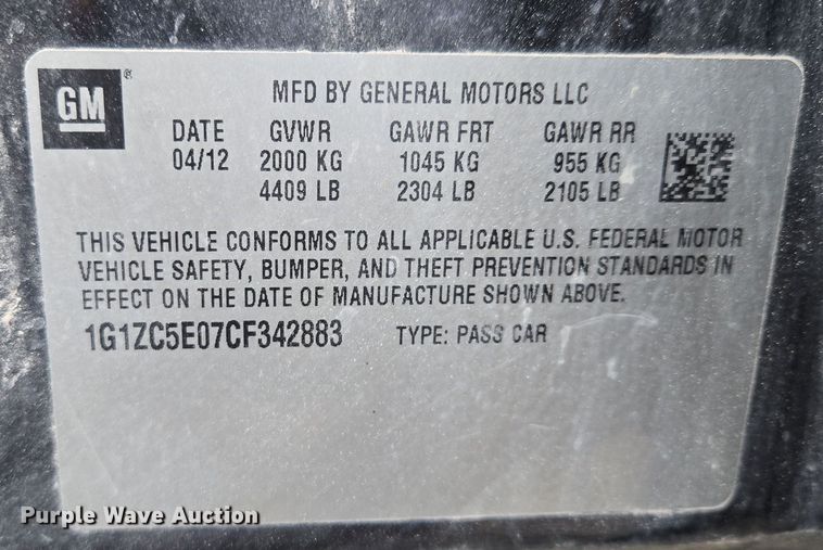 image for item EQ3674 2012 Chevrolet  Malibu LT 