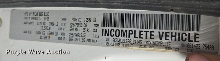 image for item ER5008 2016 Dodge Ram 4500 truck cab and chassis