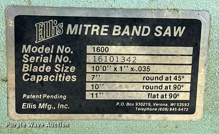 image for item ER8310 Ellis 1600 band saw