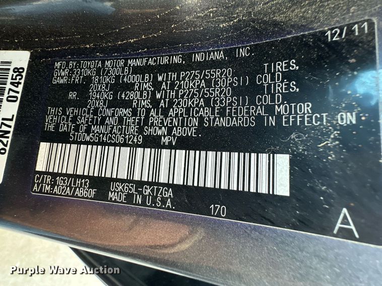 image for item ER8342 2012 Toyota Sequoia SUV